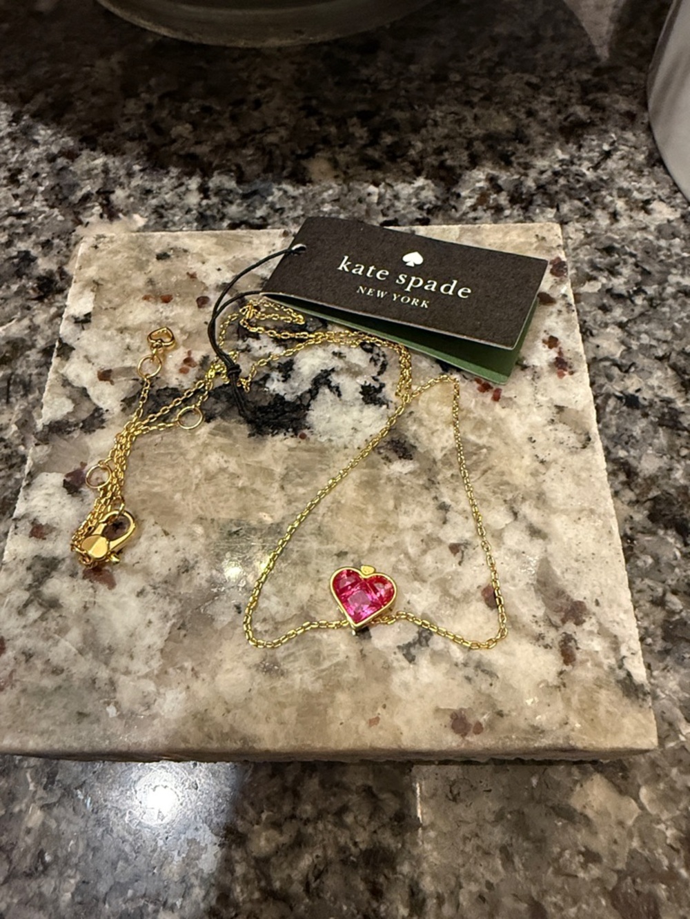 kate spade Gold Chain Necklace with Pink Heart Charm
